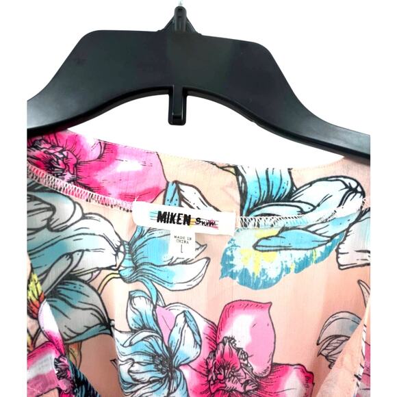 Miken Women's Pink Floral Swim Coverup With Tassel Ties Small NWT - Picture 3 of 7